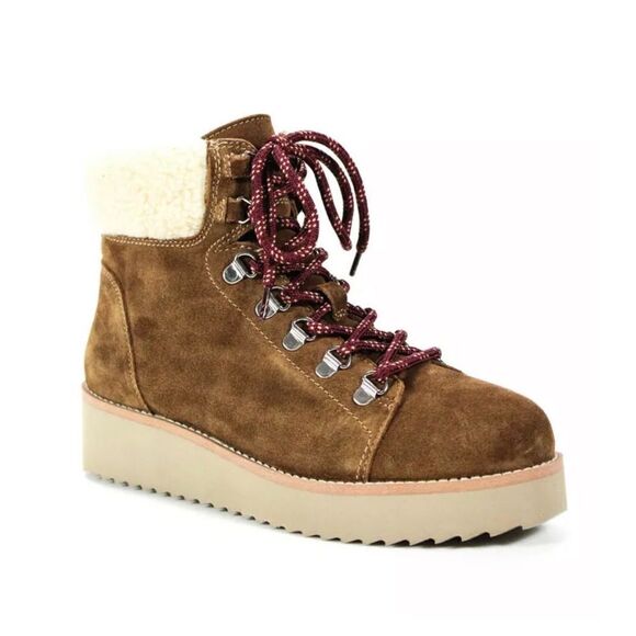 SAM EDELMAN Suede Franc Ankle Shearling Warm Boots Toffee Brown 5.5 Medium NWT - Picture 2 of 8